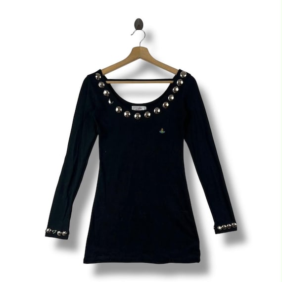 Vivienne Westwood, Vintage Vivienne Westwood Silver Metal Studded Neckline & Cuffs Long Sleeve Shirt