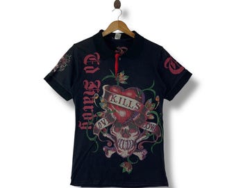 Ed HARDY by CHRISTIAN AUDIGIER skull printed polo tee