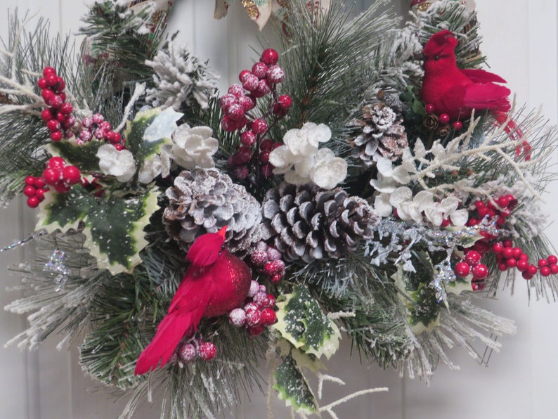 French Door Christmas Wreath SET 202 Winter Cardinal Etsy