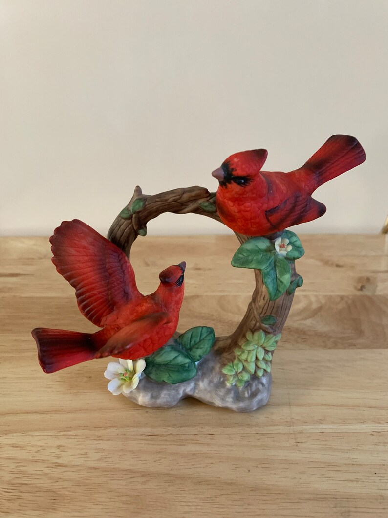 Vintage Pair of Ceramic Ornamental Red Cardinals*perched on an Oval ...