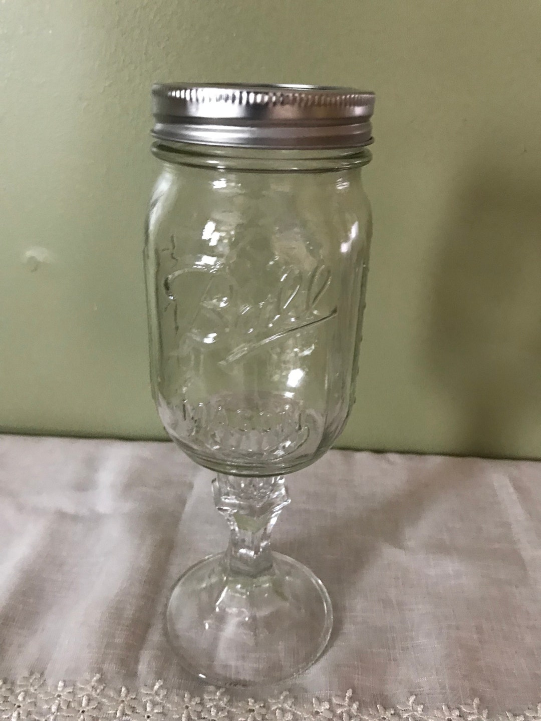 Redneck Hillbilly Wine Glass 12oz Ball Mason Jar on Stem Silver