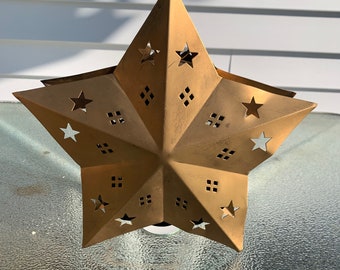 Vintage* Gold Tone*Bronze Color* Aluminum *HANGING STAR SHAPED*Tea Light Candle Holder* 11"Tall X11"Wide*