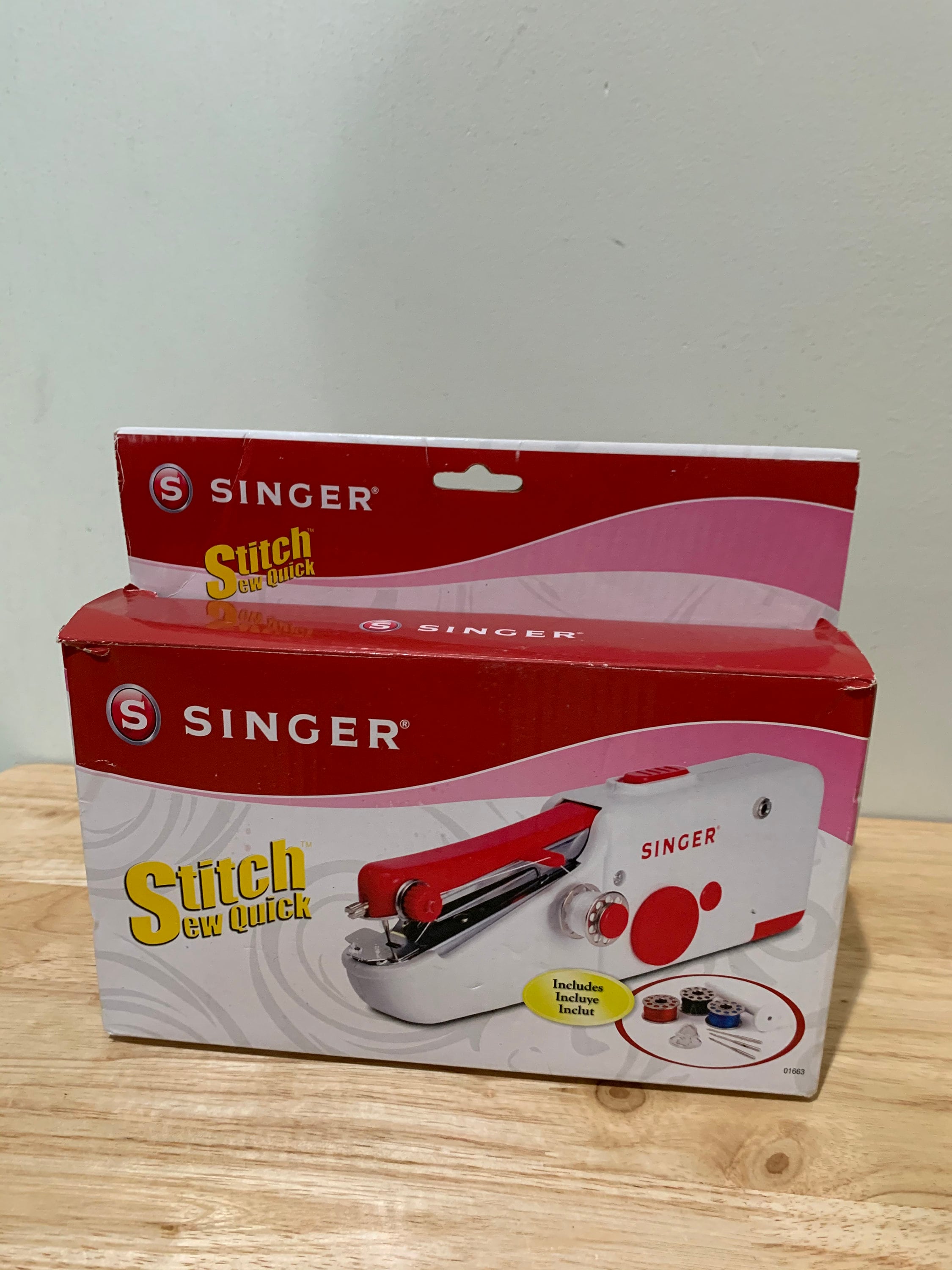 Portable Cordless Handheld Sewing Machine Sunbeam Handheld Sewing Machine  Red & White 