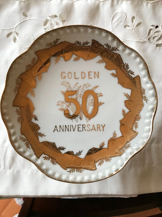 Golden 50th Anniversary Pedestal Plate With 23k Gold Design Etsy Golden 50th Anniversary Pedestal Plate With 23k Gold Design Etsy