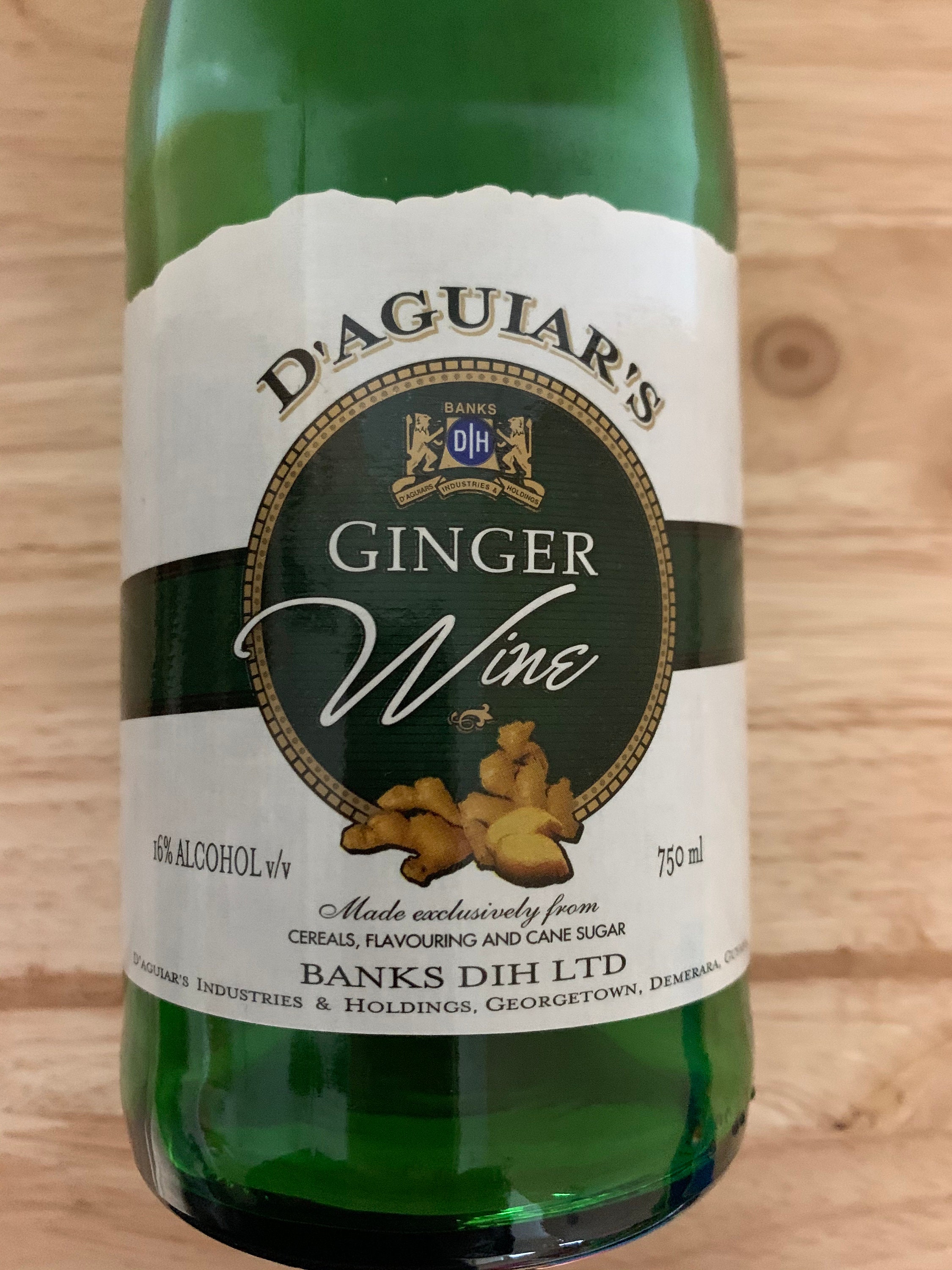 EMPTY D'AGUIAR'S Green Glass Ginger Wine Bottle With 