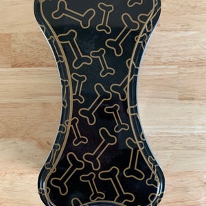 Black & Gold Aluminum* Dog Bone Shaped* Empty Tin* 9"L X 5"W*