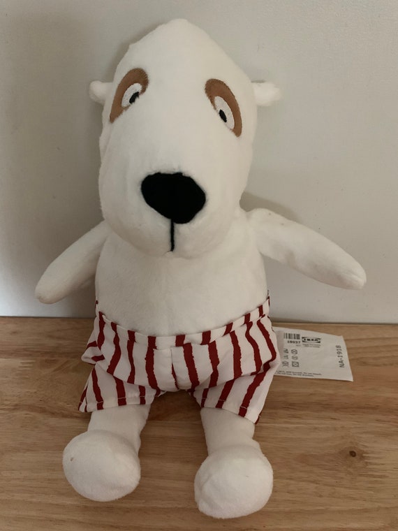 red and white stuffed dog