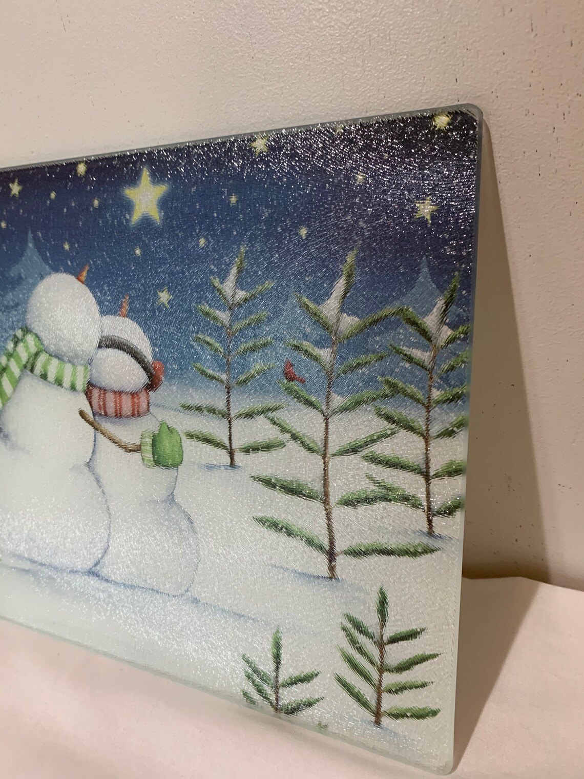 Frosted Glass Cutting Board With Mr. & Mrs. Snowman Etsy UK