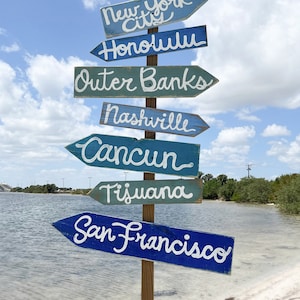 Oceanic Blue Rustic Custom Wood Signs , Signpost , Directional Sign Post,  Signs for Bar , Wooden Arrow Sign, Directional Signs Blue & Green