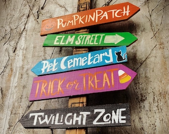 Halloween Decorations | Tiki Decor | Directional Signs | Fall Wood Signs | Halloween Town Decor | Outdoor Custom Signs | Pumpkin Patch Sign