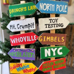 Grinchmas Porch Sign | Elf Directional Signs | Outdoor Chirstmas Decorations Wood Holiday Signs | Farmhouse Tiki Decor | The Grinch
