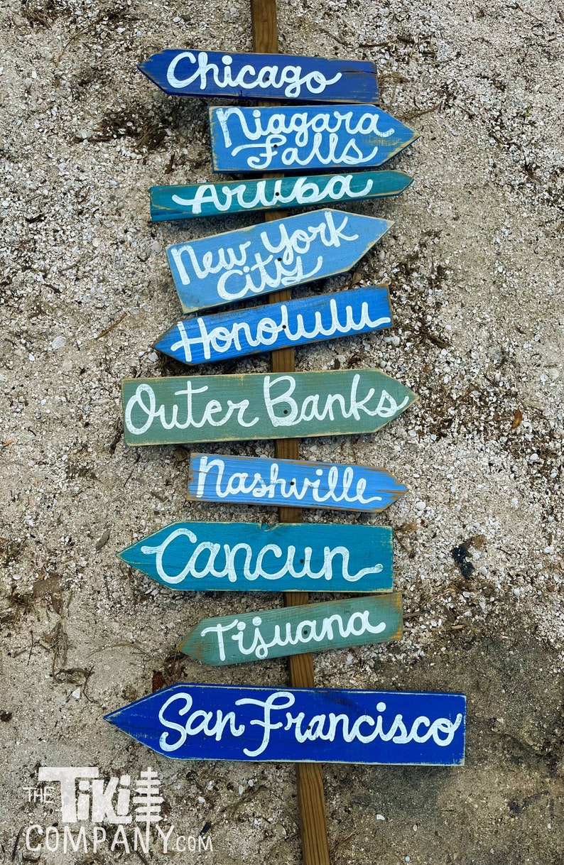 Oceanic Blue Rustic Custom Wood Signs , Signpost , Directional Sign ...