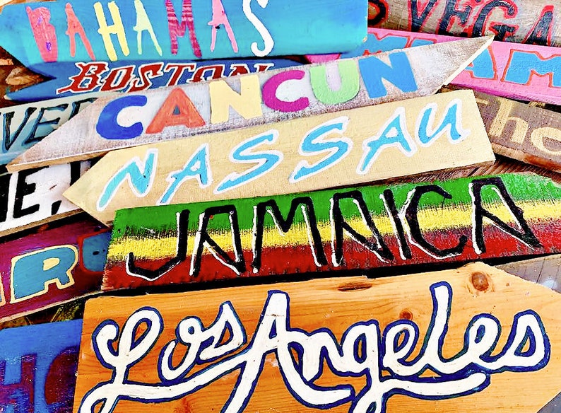 Great Gift Idea Set of Custom Directional Destination Tiki Sign Decor Goes great next to your Pool or in your Garden