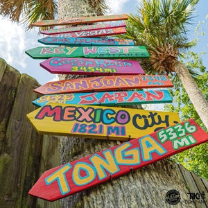 Set of 8 Tiki Decor Directional Signs Holiday Signs Tiki Decor Holiday Decor Custom Wood Signs Travel Unique Gift image 1