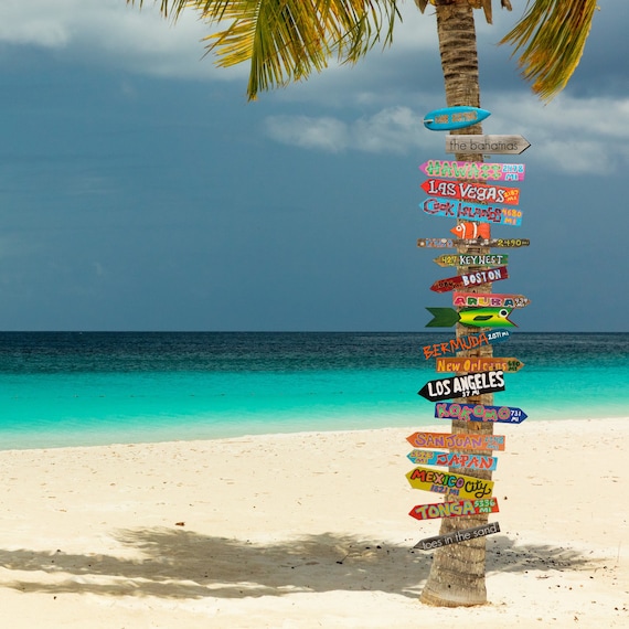 Set of (2) Custom Directional Tiki Sign Decor.Goes great as an Outdoor