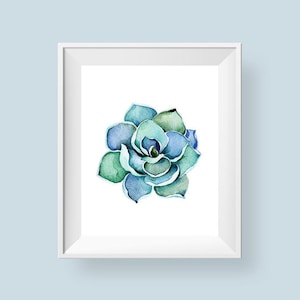 Watercolor cactus in blue and green printable wall art.