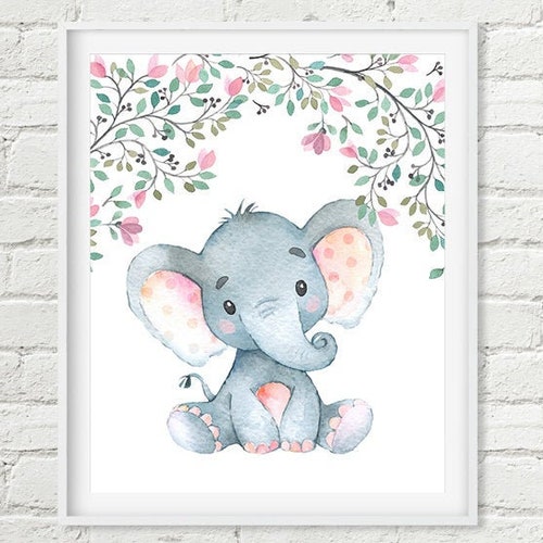 Girl Elephant Baby Nursery Art. 8x10 11x14 16x20 PRINTABLE Etsy