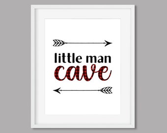 Little Man Cave Printable Art, Red Buffalo Plaid Arrow Print, Boys Rustic Tribal Home Decor Red & Black Nursery 8x10 Downloadable