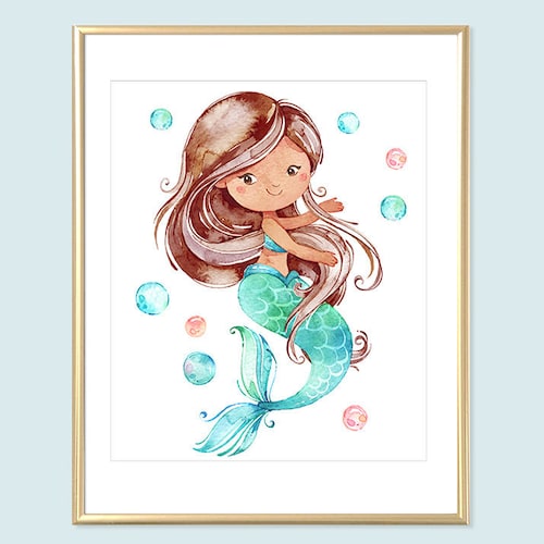 Mermaid Print Pink Hair Mermaid Printable Wall Art Girls Aqua - Etsy
