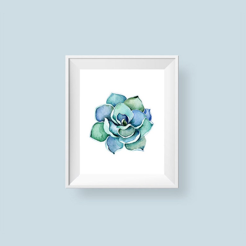 Watercolor cactus in blue and green printable wall art.