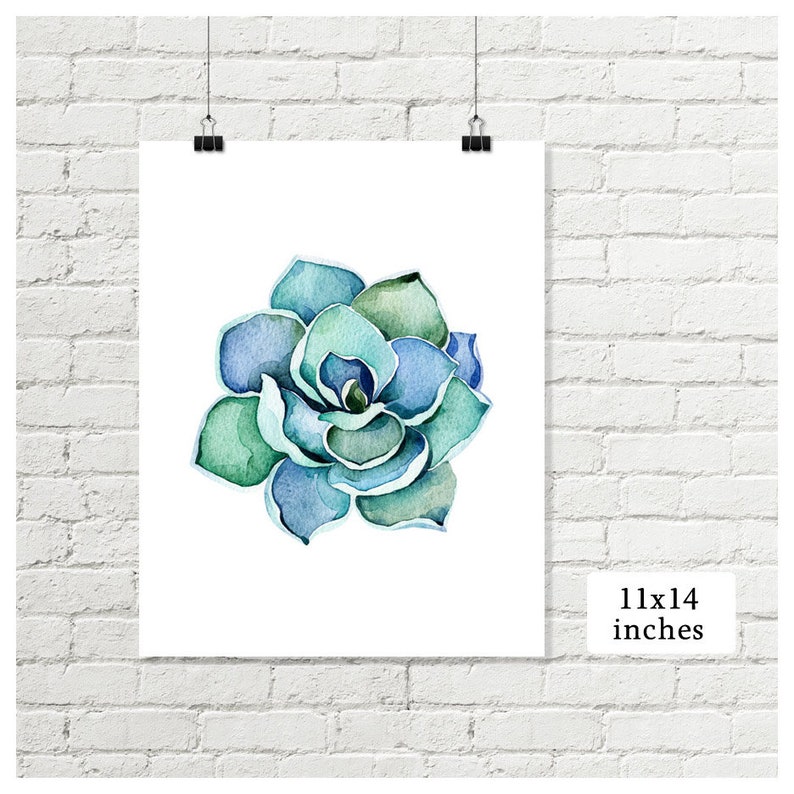 Succulent Print, Watercolor Cactus Printable Wall Art, Cacti Blue Green Art 5x7 8x8 8x10 11x14 Bathroom Wall Decor Instant Digital Download image 3