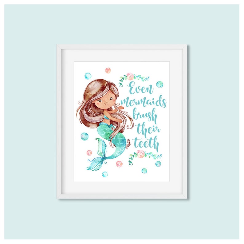 Mermaid Bathroom Printable Wall Art Set Even Mermaids Wash | Etsy