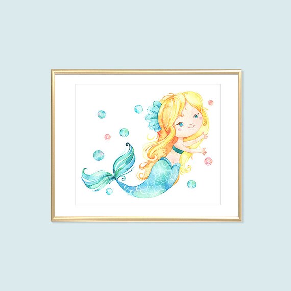 Mermaid Printable Art Blonde Hair Mermaid Print Girls Aqua | Etsy