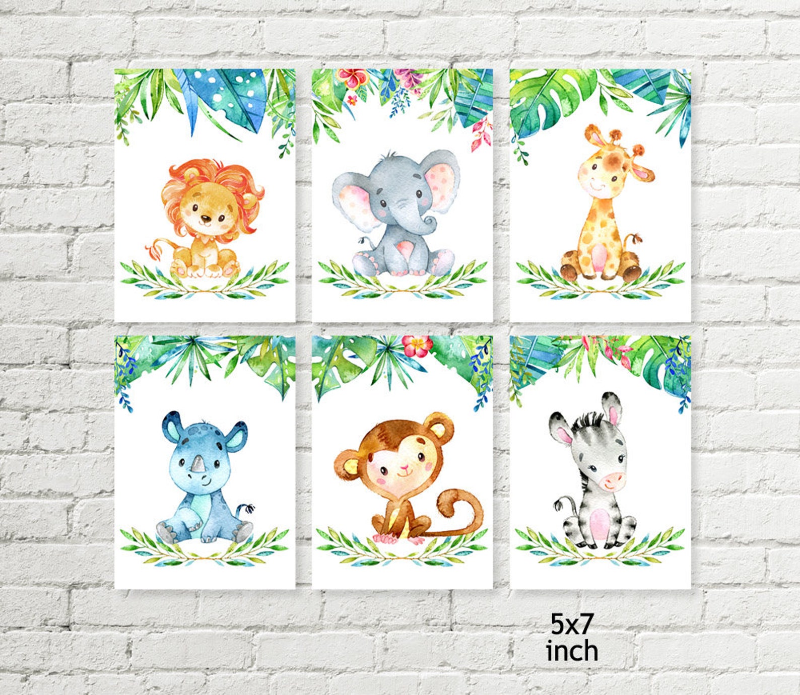 Jungle Safari Nursery Printable Art Giraffe Elephant Lion Rhino Monkey ...