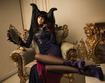 Satine Dracula luxurious demonic vampire&#39;s cosplay costume witch Halloween party dress