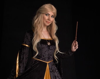 Helga Huffle wizarding world - inspired cosplay medieval dress gown