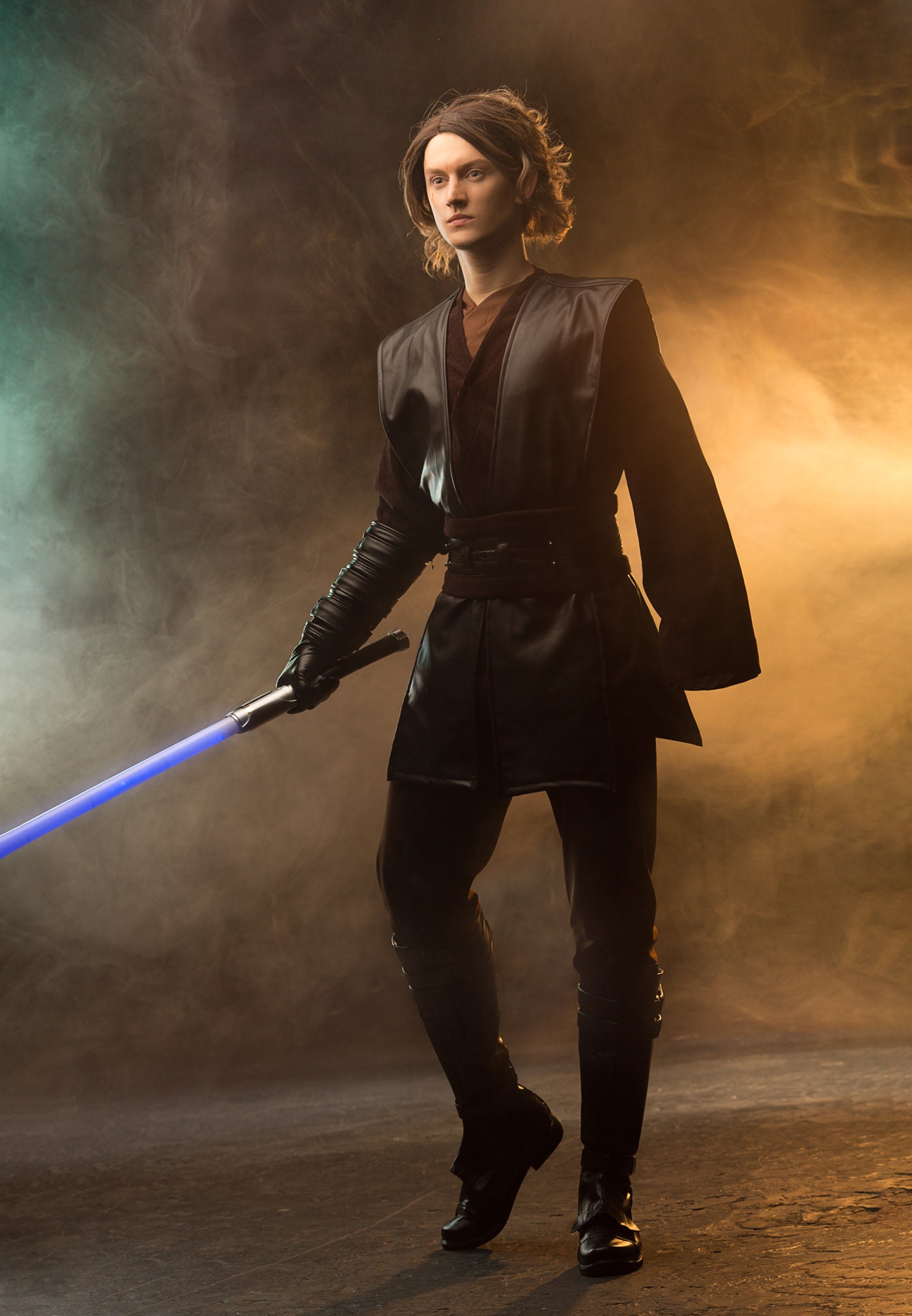Windskids Anakin Costume Uomo Cosplay Pianeta Guerra 2 Anakin Skywalker Deluxe Completo Jedi Knight Uniforme con Accessori Set per Halloween Carnevale Festa Mascherata Performance Costume
