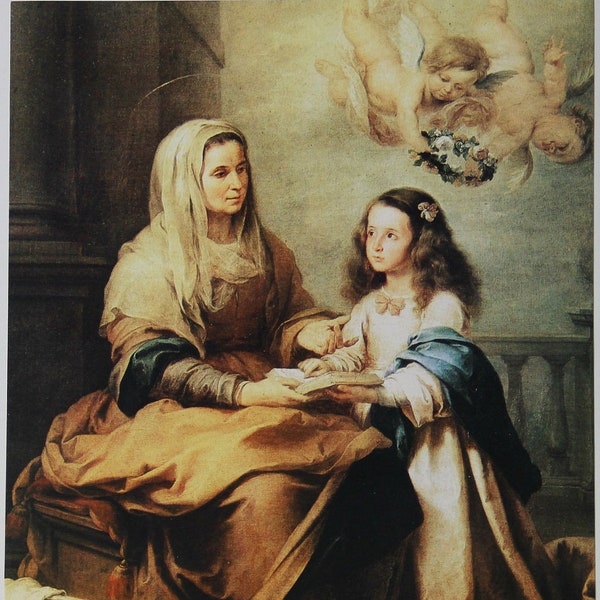 8x10 St. Anne & Young Virgin Mary "Education of the Virgin " by Bartolome Esteban Murillo