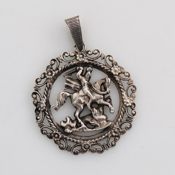 2" Antique French Silver St. George Slaying the Dragon Religious Pendant | Hallmarked with Two Poincons