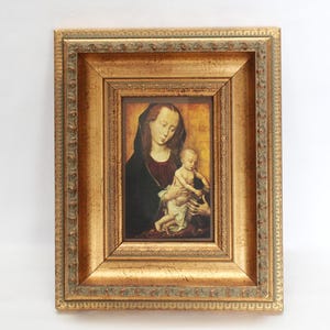 10-1/2&quot; Mid Century Framed Art &quot;Madonna and Child&quot; Lithograph Print by Rogier van der Weyden