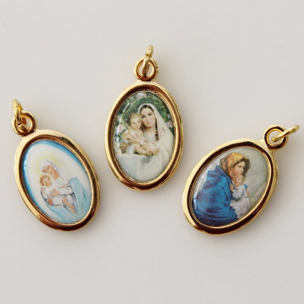 Lot of 3 New Old Stock Catholic Pictorial Religious Virgin Mary Medals | Lady of the Snows, Madonna of the Lilies, Madonna of the Streets