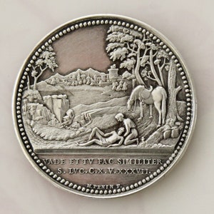 Antique French Silver &#39;Good Samaritan&#39; Medal | Signed M. Penin