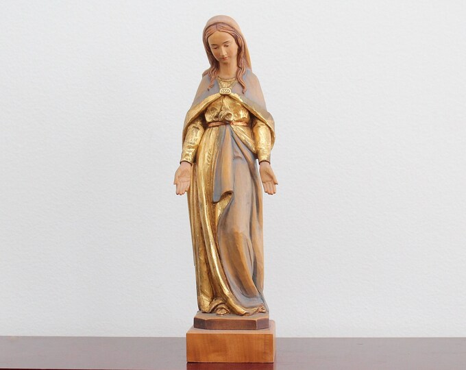 Lovely 11" ANRI Hand Carved Wood Our Lady of Grace Sculpture | Made in ...