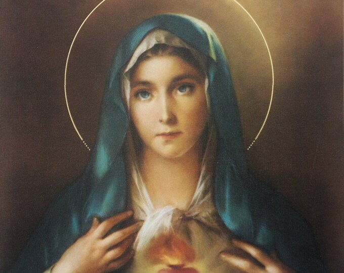 Pristine 17-1/2" Immaculate Heart of Mary Catholic Print Picture Poster ...