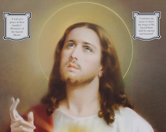 Pristine 17-1/2" Consecration of the Family to the Sacred Heart Religious Print Picture Poster Art | Printed in Italy