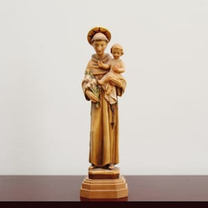 Very Nice 8&quot; Tall Hand Carved Saint Anthony of Padua Wooden Statue Statuette | ANRI | Italy