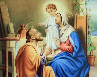 Holy Family - Jesus, Mary, Joseph 7 1/2 x 10 1/4 Catholic Picture Print Art for Framing, Decoupage and Board Art ~ Printed in Italy