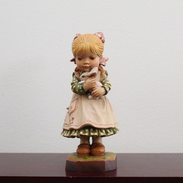 Excellent in Box 7" Anri Sarah Kay Hand Carved Wood 'Spring Delight' Figurine | Signed by Ohilie | Limited Edition | Italy