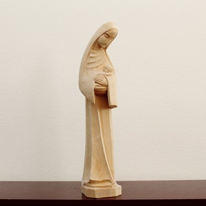11&quot;  Vintage Hand Carved Pinewood Virgin Mary and Baby Jesus Madonna and Child Statue | Abstract Modern