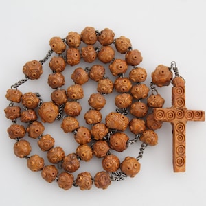 Antique Late 1800s French Catholic Rosary | Hand Carved Corozo Beads