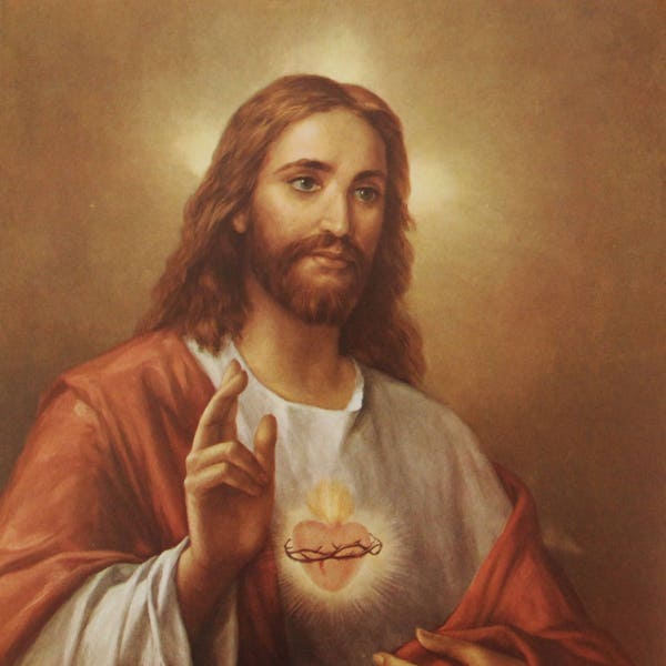 Large Sacred Heart of Jesus Print 12 x 16 Catholic Print Picture Poster by La Fuente - Printed in Spain