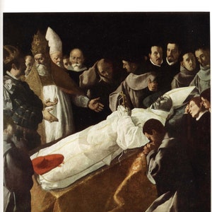 1960 Tipped-in Color Print ~ The Funeral of Saint Bonaventure by Francisco de Zurbarán