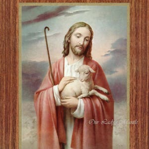 Jesus, The Good Shepherd  - 7&quot; x 9&quot; Unframed Vintage Catholic Print Picture from Italy