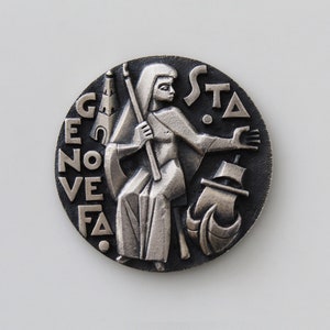 2-1/4" French St. Genevieve of Paris Medal | Signed Py