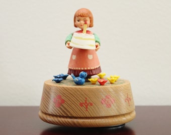 4 1/2" Tall Vintage ANRI Hand Carved Hand Painted Rotating Wooden Happy Birthday Music Box | Made in Italy