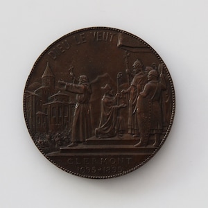 Antique 1895 French Copper Pope Urban Council of Clermont Holy Crusade Medal | Signed A. Poncet